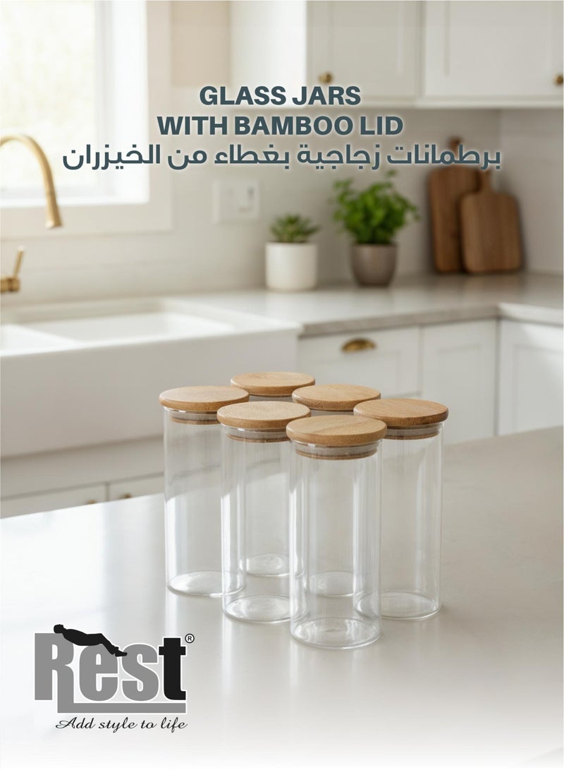 REST Airtight Glass Jars with Bamboo Lid Set of 6pc, Food Storage Containers Set, Airtight Storage Jar for Storage, Storage Canisters for Home, Coffee Spice Cookie Candy Herbs Grains - Image 1